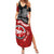 Maori Kotahitanga Summer Maxi Dress Aotearoa Spirit with Maori Mask and Polynesian Art Tattoo