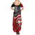 Maori Kotahitanga Summer Maxi Dress Aotearoa Spirit with Maori Mask and Polynesian Art Tattoo