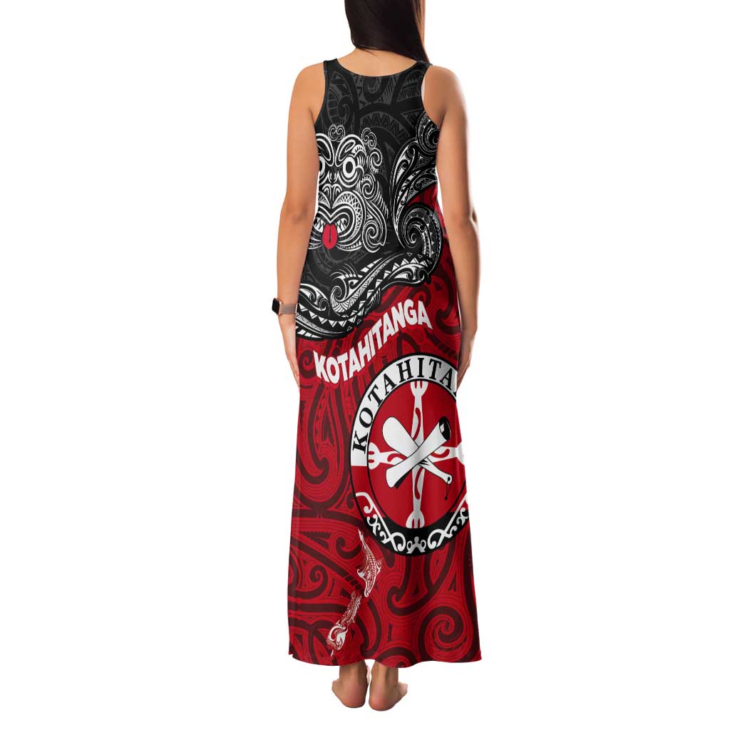 Maori Kotahitanga Tank Maxi Dress Aotearoa Spirit with Maori Mask and Polynesian Art Tattoo LT03 - Polynesian Pride