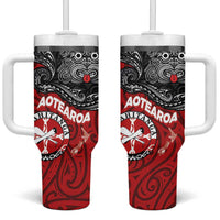 Maori Kotahitanga Tumbler With Handle Aotearoa Spirit with Maori Mask and Polynesian Art Tattoo LT03