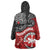 Maori Kotahitanga Wearable Blanket Hoodie Aotearoa Spirit with Maori Mask and Polynesian Art Tattoo