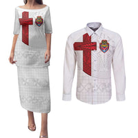Custom Tonga Ngatu Art Rugby Mate Ma'a Couples Matching Puletasi and Long Sleeve Button Shirt - Polynesian Pride