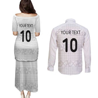 Custom Tonga Ngatu Art Rugby Mate Ma'a Couples Matching Puletasi and Long Sleeve Button Shirt - Polynesian Pride