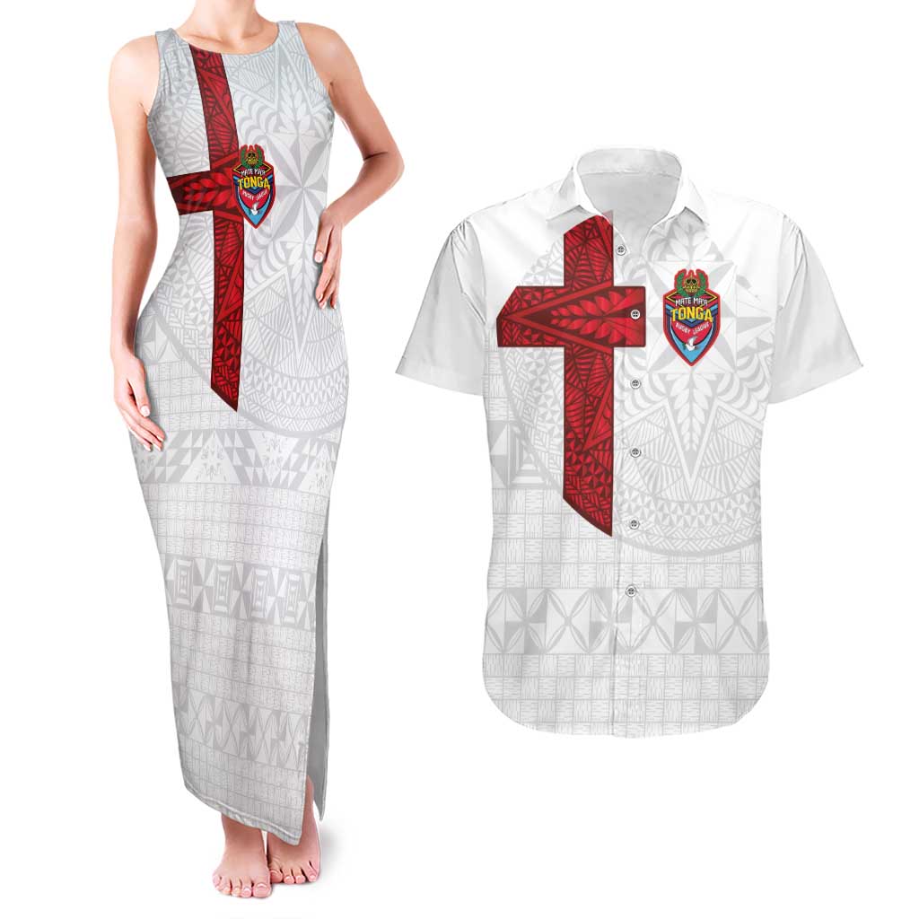 Custom Tonga Ngatu Art Rugby Mate Ma'a Couples Matching Tank Maxi Dress and Hawaiian Shirt - Polynesian Pride