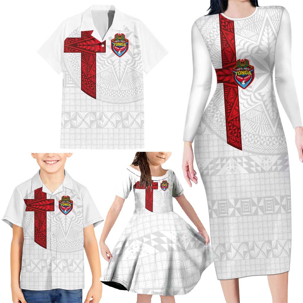 Custom Tonga Ngatu Art Rugby Mate Ma'a Family Matching Long Sleeve Bodycon Dress and Hawaiian Shirt - Polynesian Pride