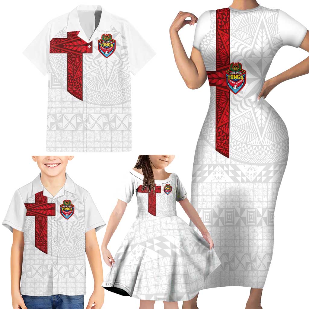 Custom Tonga Ngatu Art Rugby Mate Ma'a Family Matching Short Sleeve Bodycon Dress and Hawaiian Shirt - Polynesian Pride