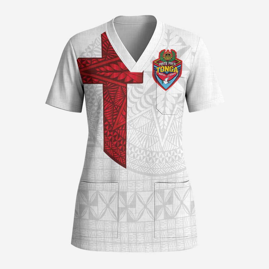 Custom Tonga Ngatu Art Rugby Mate Ma'a Scrub Top - Polynesian Pride