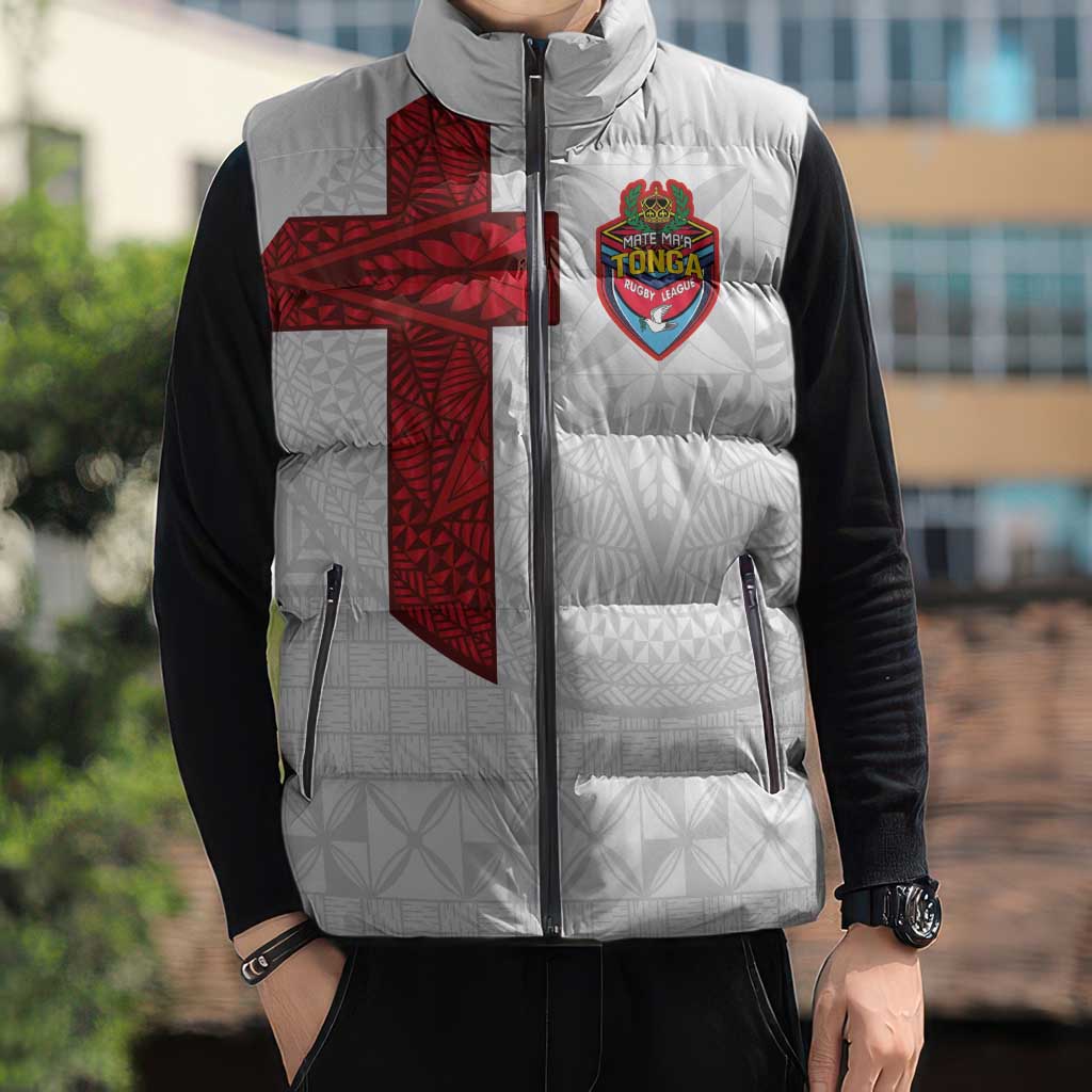 Custom Tonga Ngatu Art Rugby Mate Ma'a Sleeveless Puffer Jacket - Polynesian Pride