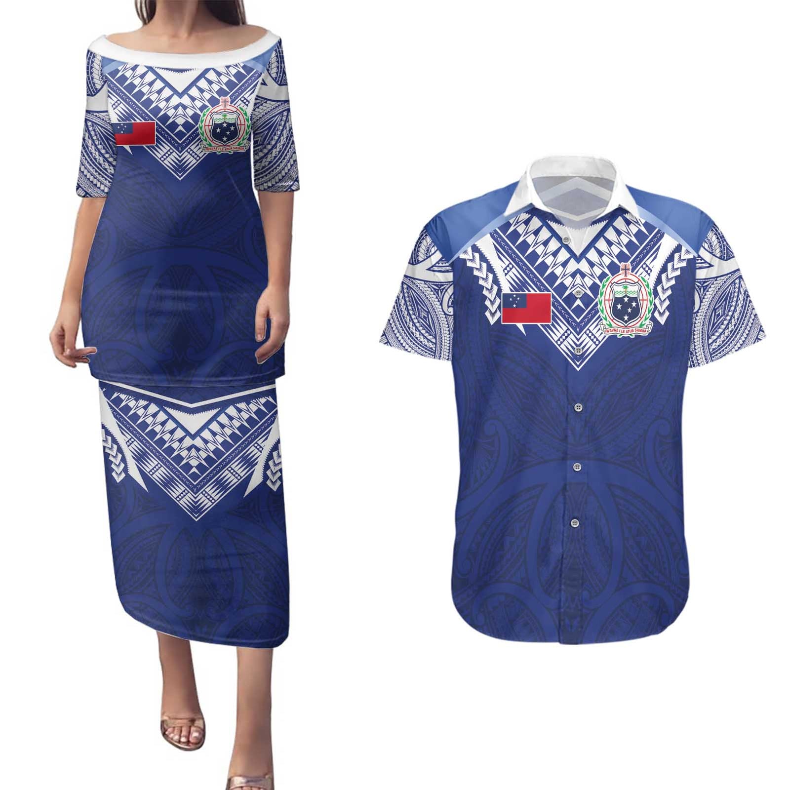 Custom Samoa Rugby Couples Matching Puletasi and Hawaiian Shirt Pacific Motifs - Polynesian Pride