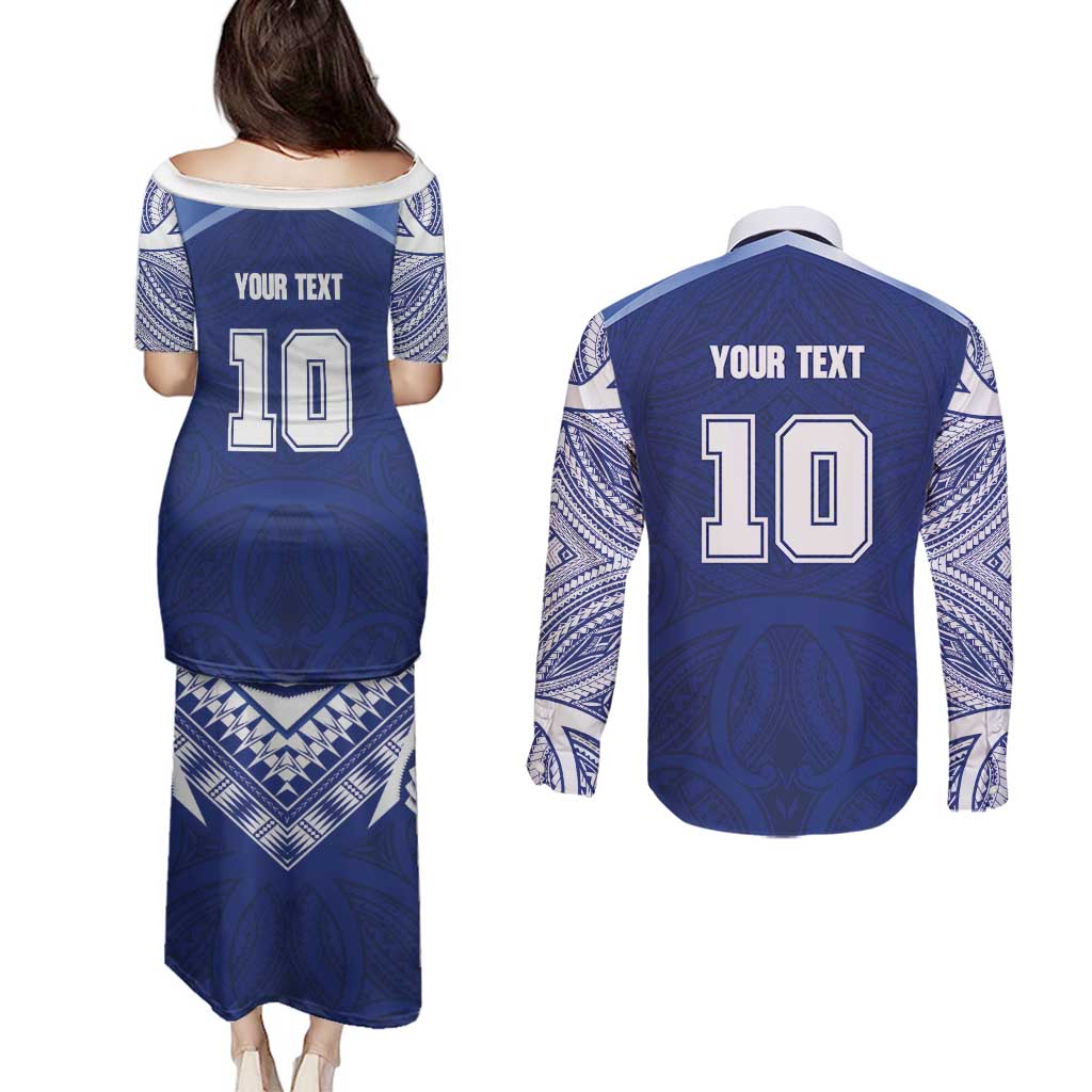 Custom Samoa Rugby Couples Matching Puletasi and Long Sleeve Button Shirt Pacific Motifs - Polynesian Pride
