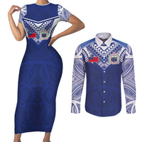 Custom Samoa Rugby Couples Matching Short Sleeve Bodycon Dress and Long Sleeve Button Shirt Pacific Motifs - Polynesian Pride