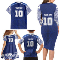 Custom Samoa Rugby Family Matching Long Sleeve Bodycon Dress and Hawaiian Shirt Pacific Motifs - Polynesian Pride