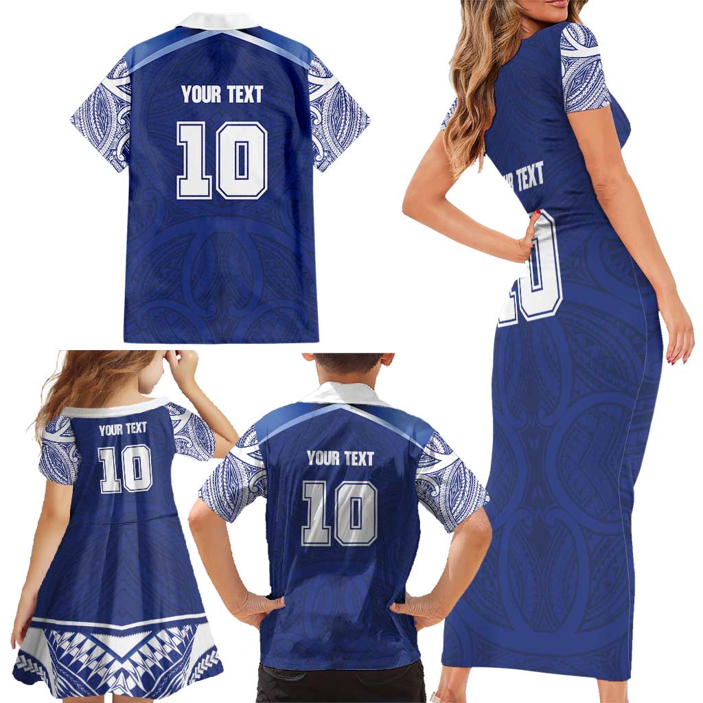 Custom Samoa Rugby Family Matching Short Sleeve Bodycon Dress and Hawaiian Shirt Pacific Motifs - Polynesian Pride