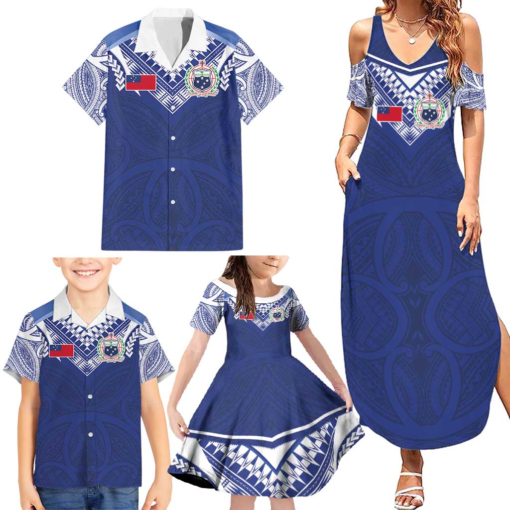 Custom Samoa Rugby Family Matching Summer Maxi Dress and Hawaiian Shirt Pacific Motifs - Polynesian Pride