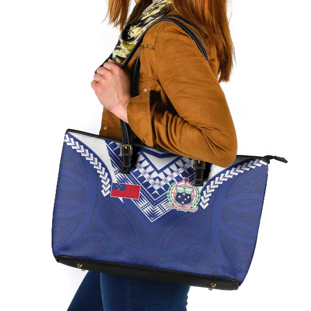 Samoa Rugby Leather Tote Bag Pacific Motifs - Polynesian Pride