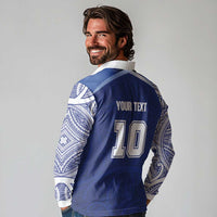 Custom Samoa Rugby Long Sleeve Polo Shirt Pacific Motifs - Polynesian Pride