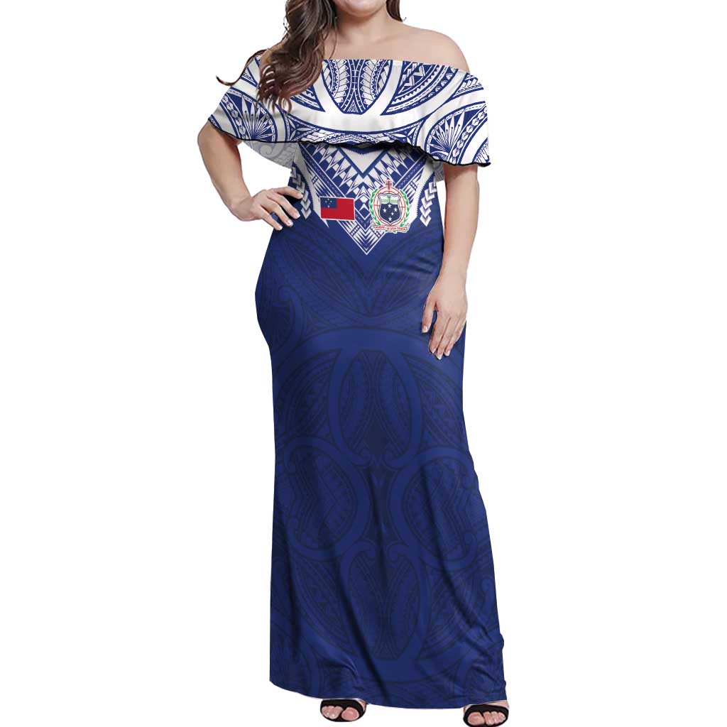 Custom Samoa Rugby Off Shoulder Maxi Dress Pacific Motifs - Polynesian Pride