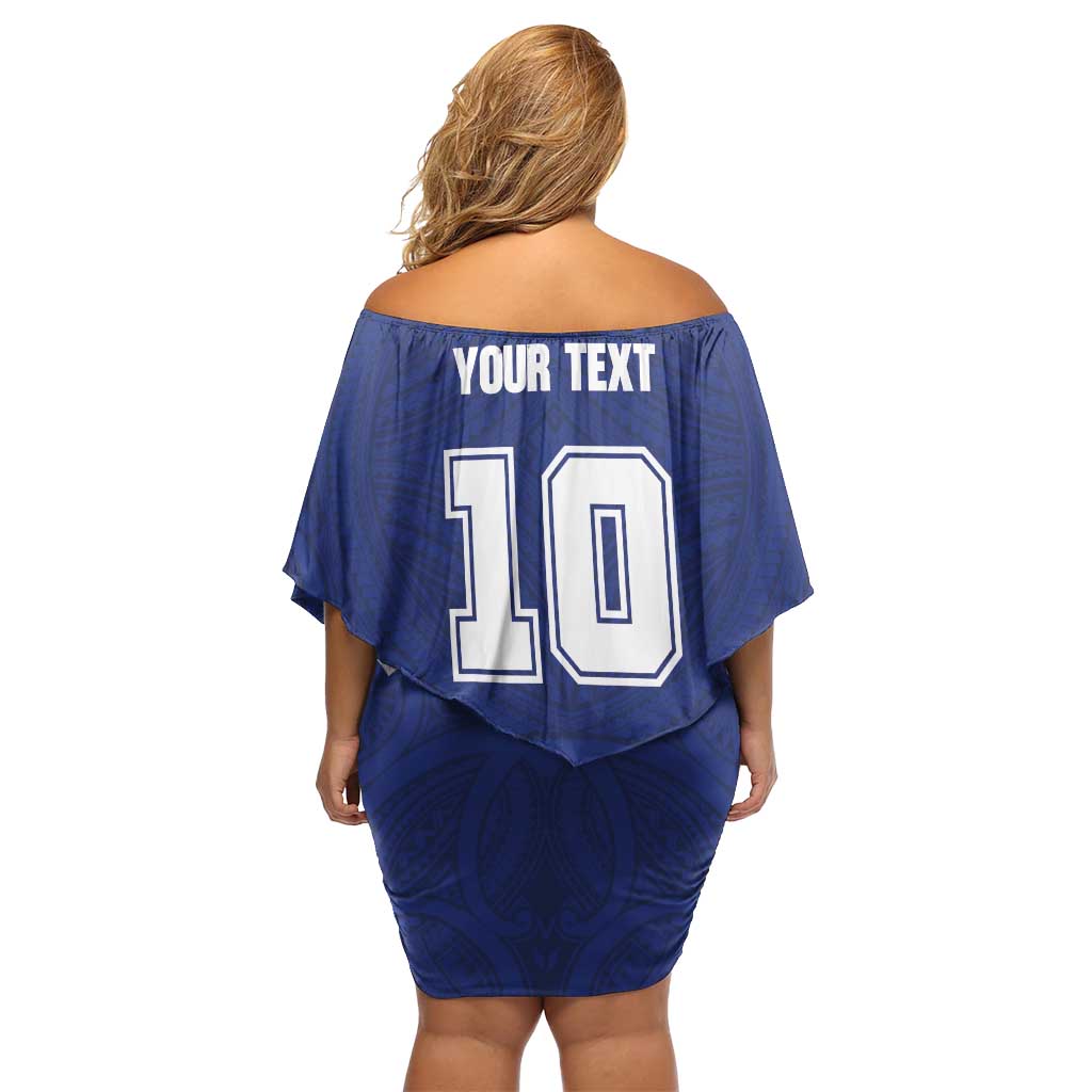 Custom Samoa Rugby Off Shoulder Short Dress Pacific Motifs - Polynesian Pride