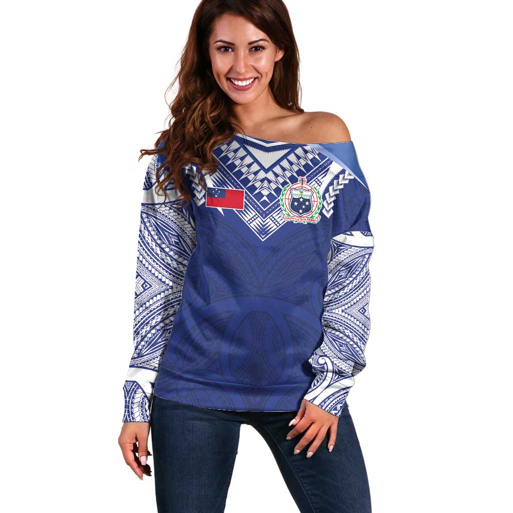 Custom Samoa Rugby Off Shoulder Sweater Pacific Motifs - Polynesian Pride