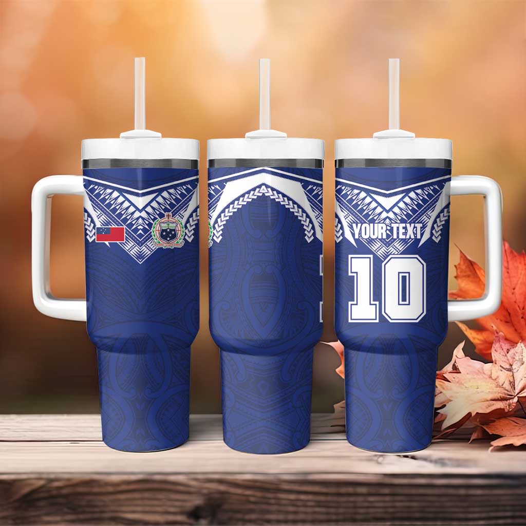 Custom Samoa Rugby Tumbler With Handle Pacific Motifs - Polynesian Pride