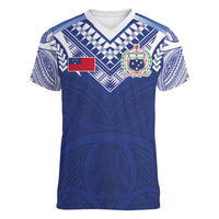 Custom Samoa Rugby Women V-Neck T-Shirt Pacific Motifs - Polynesian Pride