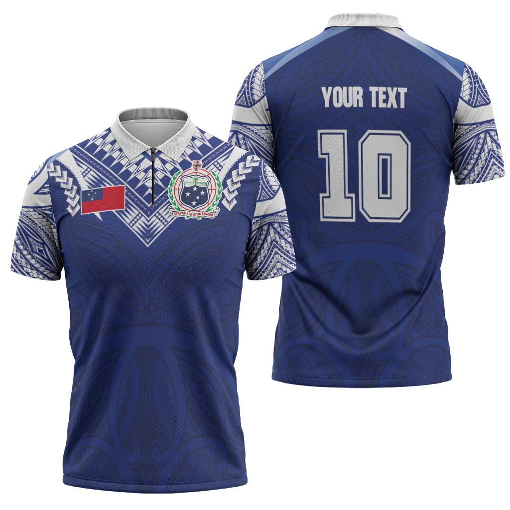 Custom Samoa Rugby Zipper Polo Shirt Pacific Motifs - Polynesian Pride