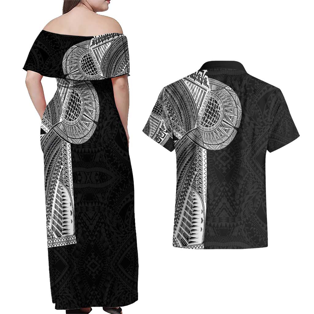 Samoan Tatau Couples Matching Off Shoulder Maxi Dress and Hawaiian Shirt Art Tribal Traditional Tattoos - Polynesian Pride