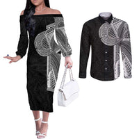 Samoan Tatau Couples Matching Off The Shoulder Long Sleeve Dress and Long Sleeve Button Shirt Art Tribal Traditional Tattoos - Polynesian Pride