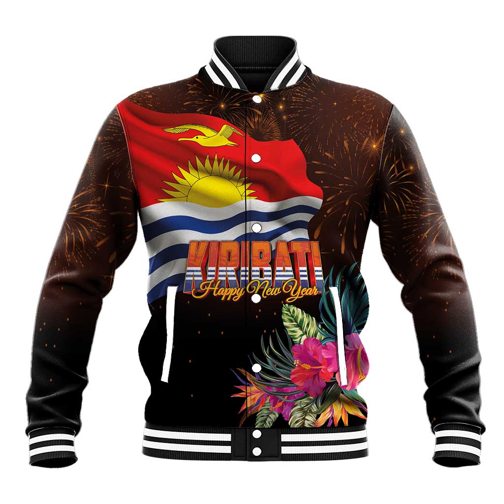 Kiribati Flag and Fireworks Baseball Jacket First Place Welcome the New Year - Polynesian Pride