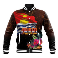 Kiribati Flag and Fireworks Baseball Jacket First Place Welcome the New Year - Polynesian Pride