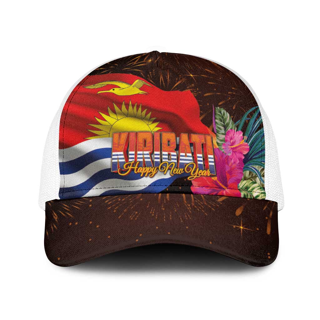 Kiribati Flag and Fireworks Baseball Net Cap First Place Welcome the New Year - Polynesian Pride