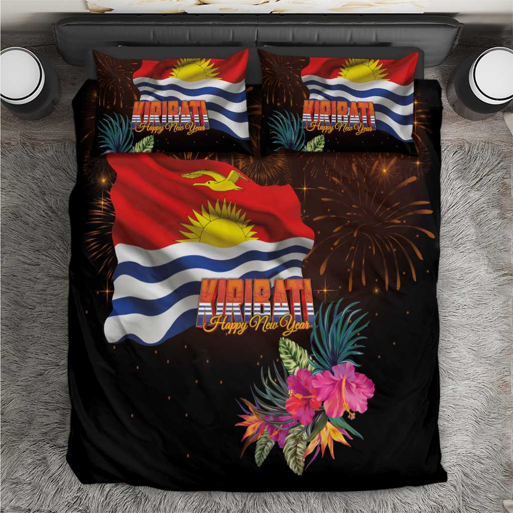 Kiribati Flag and Fireworks Bedding Set First Place Welcome the New Year - Polynesian Pride
