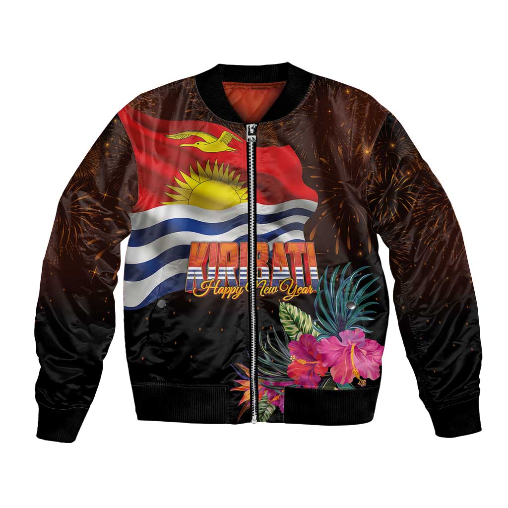 Kiribati Flag and Fireworks Bomber Jacket First Place Welcome the New Year - Polynesian Pride