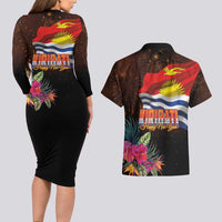 Kiribati Flag and Fireworks Couples Matching Long Sleeve Bodycon Dress and Hawaiian Shirt First Place Welcome the New Year - Polynesian Pride