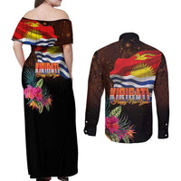 Kiribati Flag and Fireworks Couples Matching Off Shoulder Maxi Dress and Long Sleeve Button Shirt First Place Welcome the New Year - Polynesian Pride