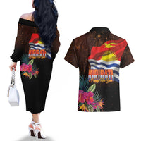 Kiribati Flag and Fireworks Couples Matching Off The Shoulder Long Sleeve Dress and Hawaiian Shirt First Place Welcome the New Year - Polynesian Pride