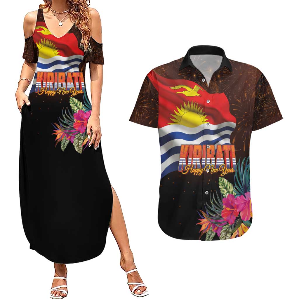 Kiribati Flag and Fireworks Couples Matching Summer Maxi Dress and Hawaiian Shirt First Place Welcome the New Year - Polynesian Pride