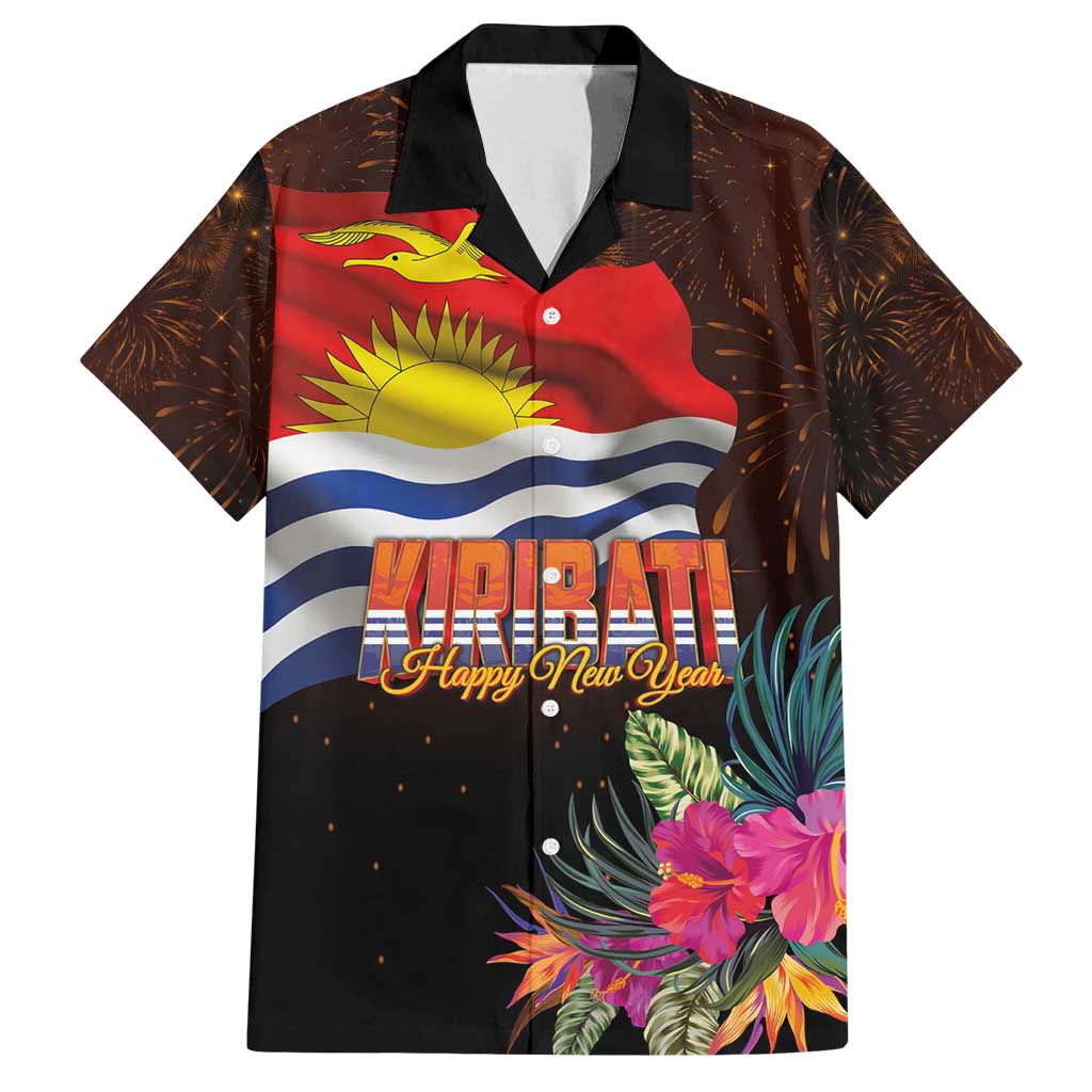 Kiribati Flag and Fireworks Family Matching Long Sleeve Bodycon Dress and Hawaiian Shirt First Place Welcome the New Year - Polynesian Pride