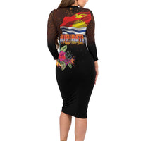 Kiribati Flag and Fireworks Family Matching Long Sleeve Bodycon Dress and Hawaiian Shirt First Place Welcome the New Year - Polynesian Pride