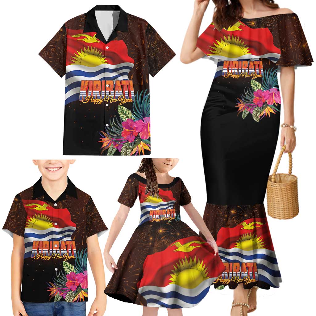 Kiribati Flag and Fireworks Family Matching Mermaid Dress and Hawaiian Shirt First Place Welcome the New Year - Polynesian Pride