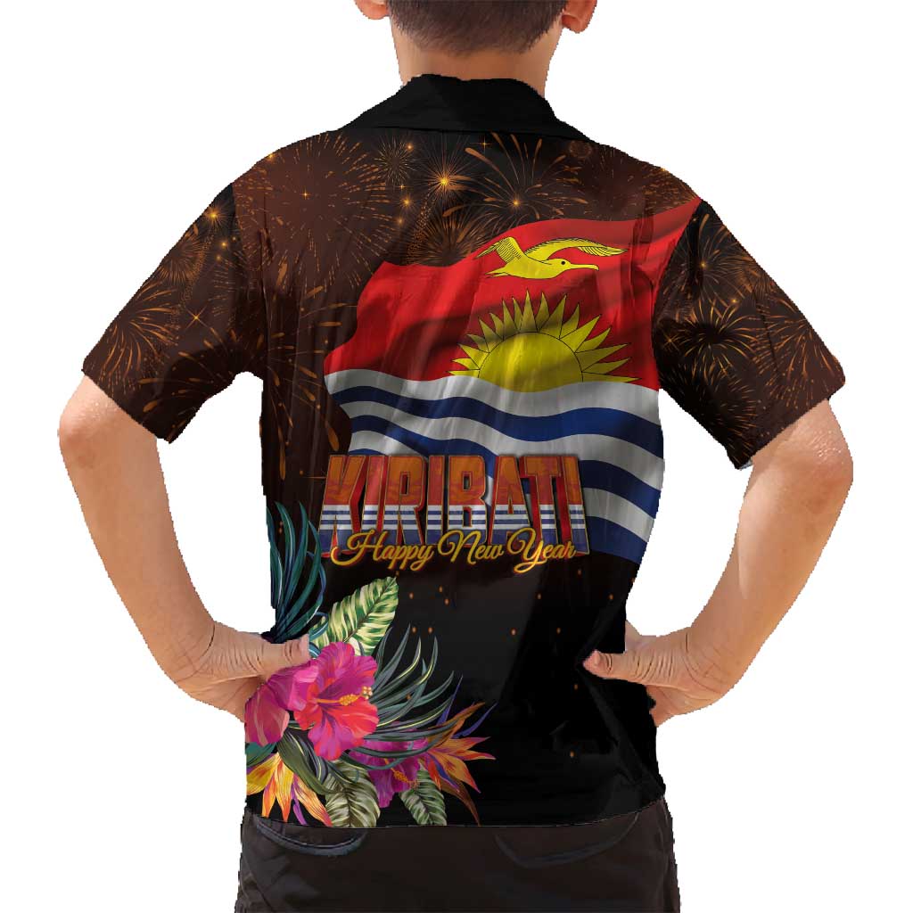 Kiribati Flag and Fireworks Family Matching Summer Maxi Dress and Hawaiian Shirt First Place Welcome the New Year - Polynesian Pride