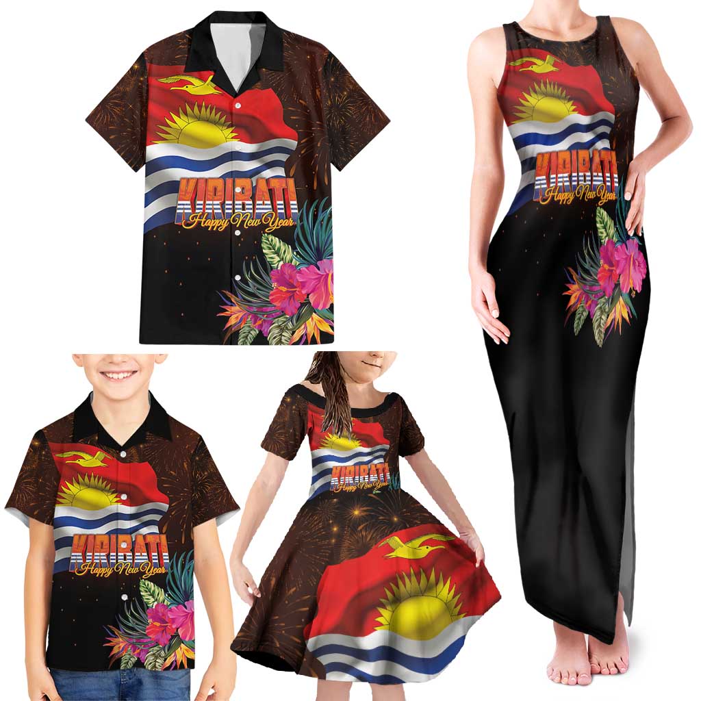 Kiribati Flag and Fireworks Family Matching Tank Maxi Dress and Hawaiian Shirt First Place Welcome the New Year - Polynesian Pride