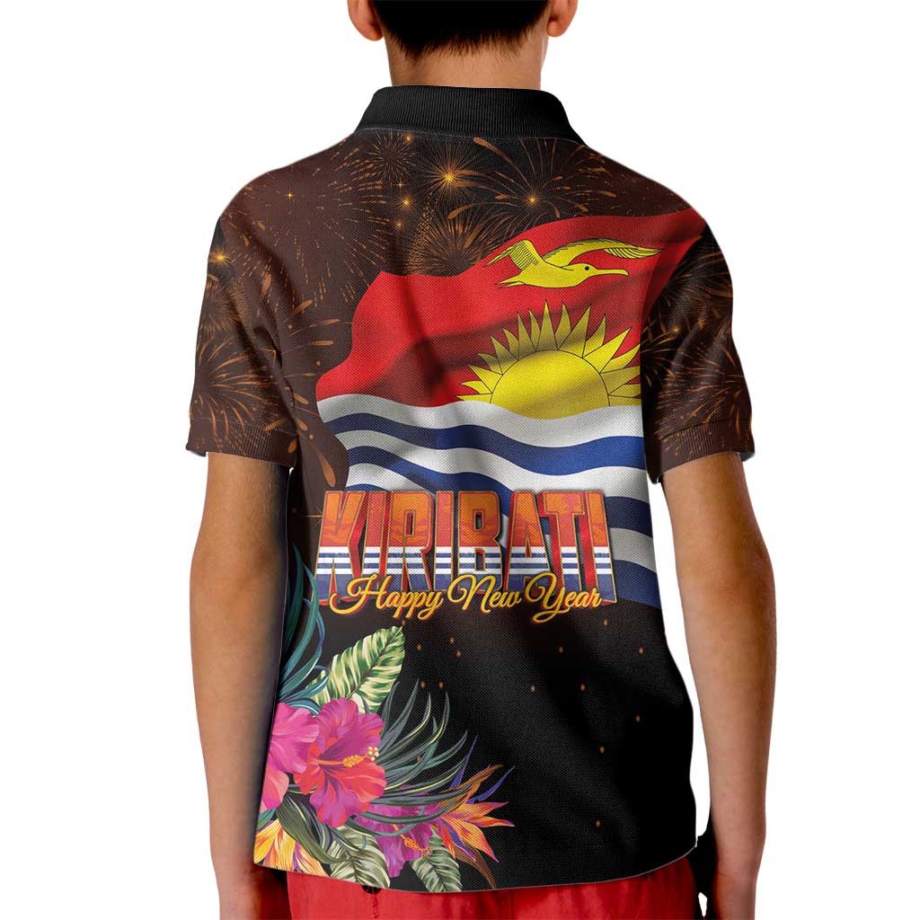 Kiribati Flag and Fireworks Kid Polo Shirt First Place Welcome the New Year - Polynesian Pride