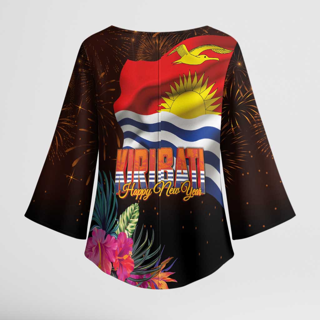 Kiribati Flag and Fireworks Kimono Sleeve Blouse First Place Welcome the New Year - Polynesian Pride