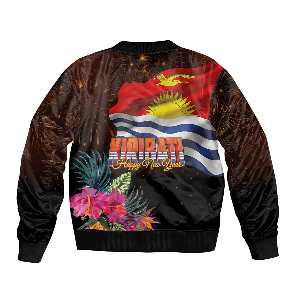 Kiribati Flag and Fireworks Sleeve Zip Bomber Jacket First Place Welcome the New Year - Polynesian Pride