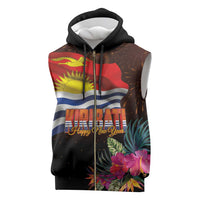 Kiribati Flag and Fireworks Sleeveless Zip Hoodie First Place Welcome the New Year - Polynesian Pride