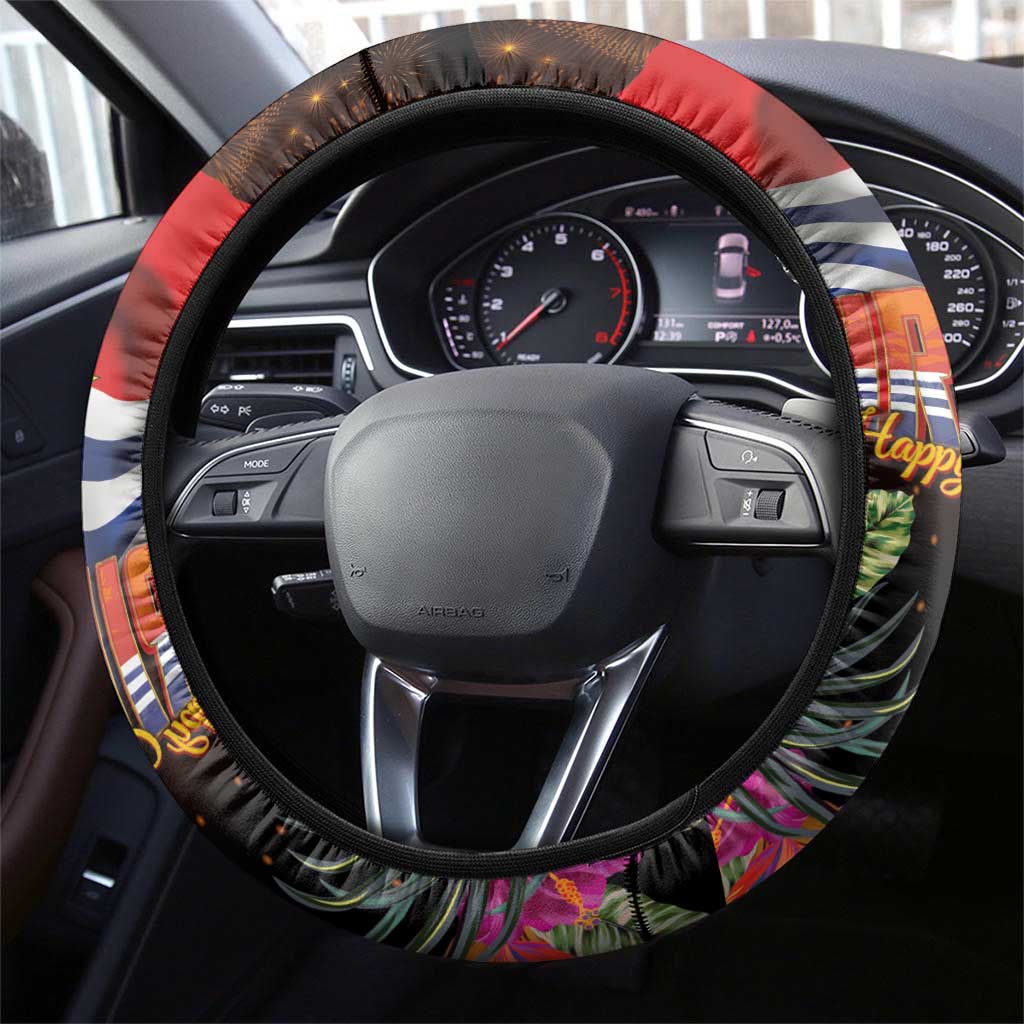 Kiribati Flag and Fireworks Steering Wheel Cover First Place Welcome the New Year - Polynesian Pride