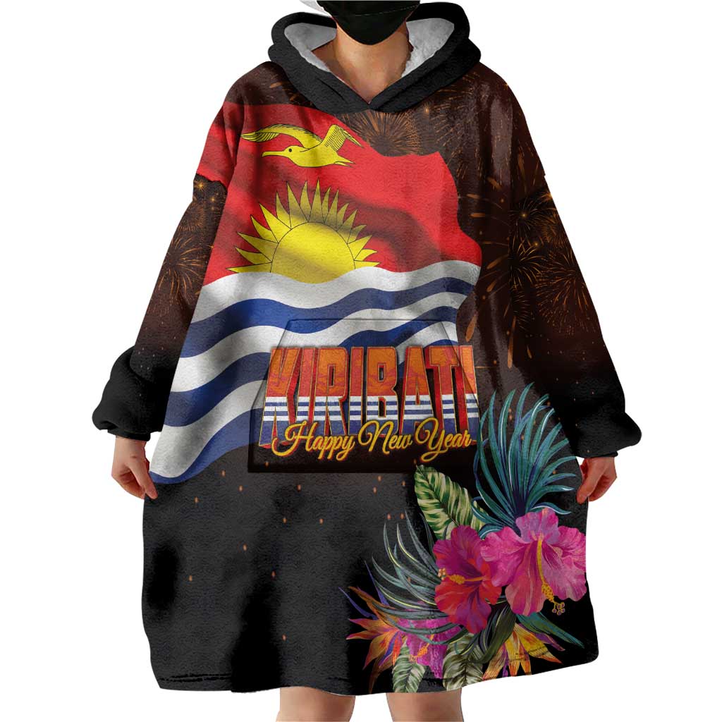 Kiribati Flag and Fireworks Wearable Blanket Hoodie First Place Welcome the New Year - Polynesian Pride