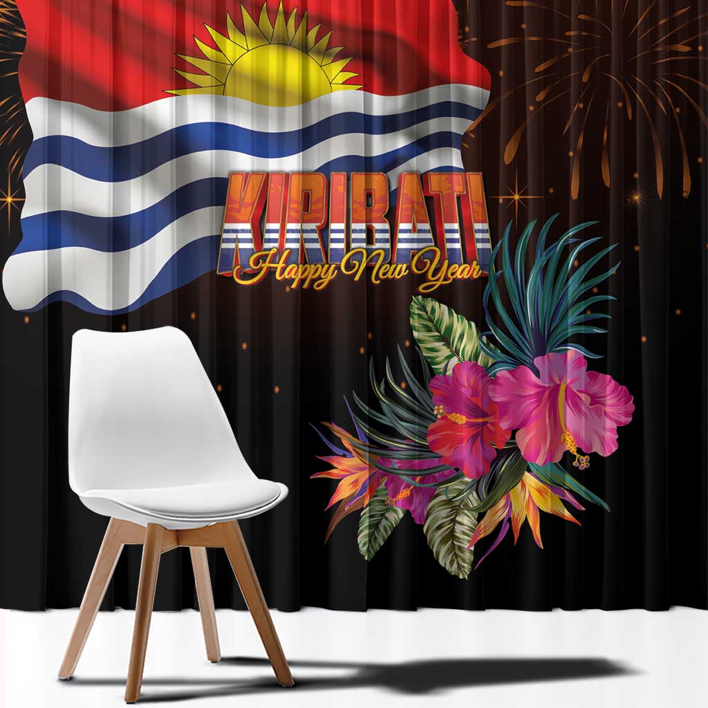 Kiribati Flag and Fireworks Window Curtain First Place Welcome the New Year - Polynesian Pride