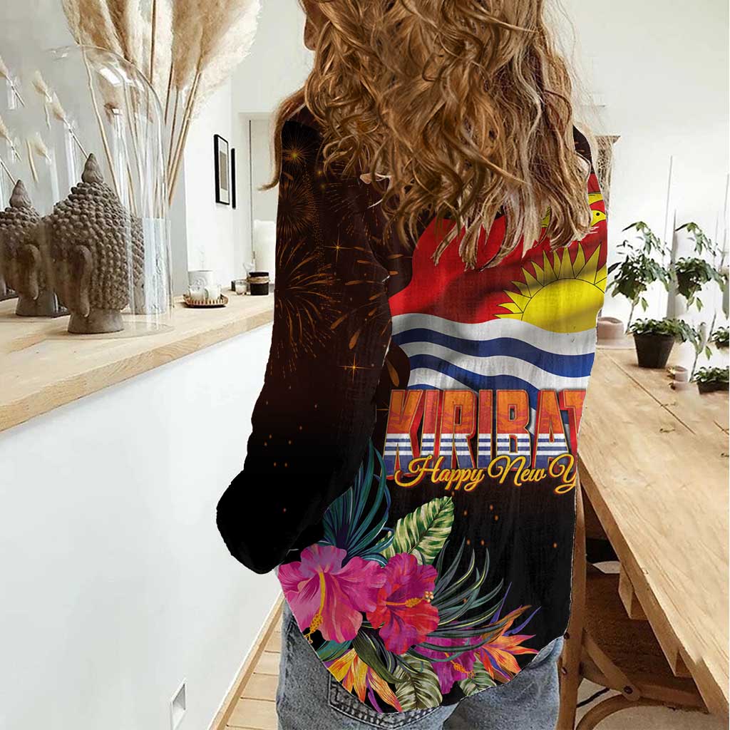 Kiribati Flag and Fireworks Women Casual Shirt First Place Welcome the New Year - Polynesian Pride